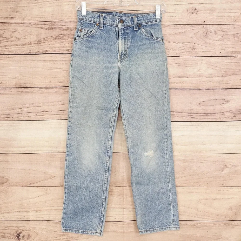 Vintage Levis 510 Regular Jeans Boys 25x25 Blue Denim Made USA Orange Tab
